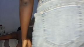 Ebony BBW girlfriend rides cowgirl on boyfriend