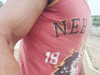 Nasty stud masturbating his large rod in a risky public place - Nearly Caught