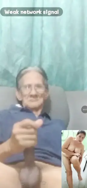 After a relaxing bath, his wife surprises him with a video call sex