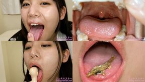 Sara Uruki - Showing inside cute girl's mouth, chewing gummy candys, sucking fingers, licking and sucking human doll, and chewing dried sardines mout-127