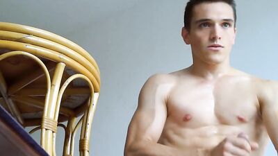 Pretty college bloke gets his pecker stroked by a horny roommate