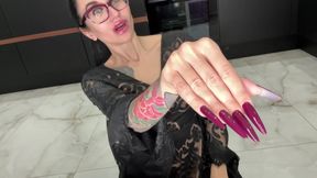 Dark purple long nails, claws, long flexible fingers and hot handjobs with spit
