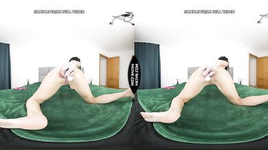 Hotkinkyjo in pink bra & pants take big purple bottle in ass, gape & anal prolapse - VR 180