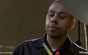 Asian shemale boss fucks worker
