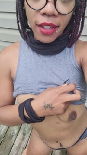Went outside to pee my panties and slurp some up