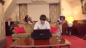 Two Horny Maids Ride One Lucky Guy – Wild Blowjob Action!
