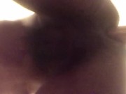 Wall mounted dildo fuck with loud orgasm