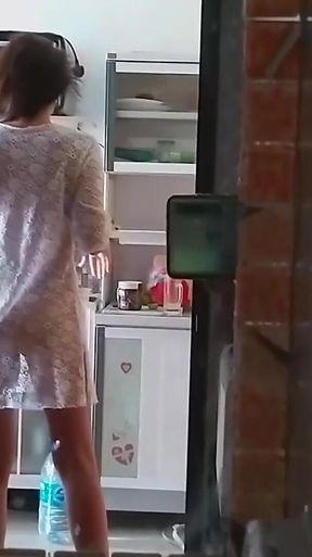 Hot MILF Without Bra and Panties in the Hotel Corridor and Pisses on the Balcony