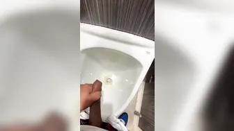 Gay bear gets handjob and blowjob in public restroom