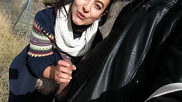 Flashing tits and blowjob in public, fuck at home