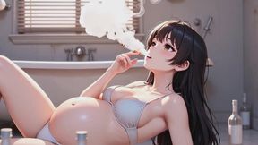 Pregnant in Degrading Bathroom Condition - Smoking Cigarette