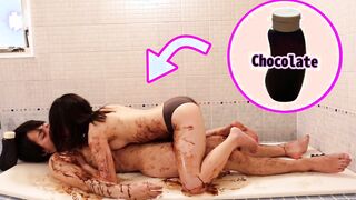 Chocolate slick sex inside the restroom on valentine's day -