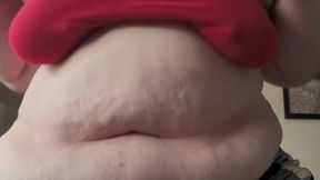 Fat Girl in a Red Tank Plays With Her Belly
