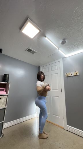 Iconic moment from &quot;Hot trans CD in tight blue leggings teasing nice bubble butt&quot;