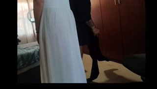 Stepbrother fucked virgin stepsister while his friend masturbates and cum on titty outside in garden