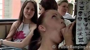 Blowjob babe gets off in crowded place