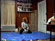 black tights & mask with crop top humping air pillow 1990's VHS quality