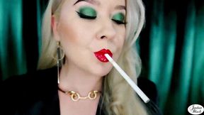 Red glossy lips & an all white cigarette [1080p, mp4]