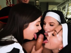 Slutty nuns trying exorcism via foursome