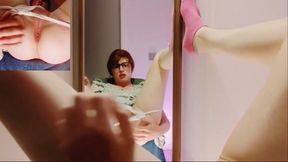 Tgirl Glasses Slut Inspects Gaping Butthole for Anal Dildo Destruction