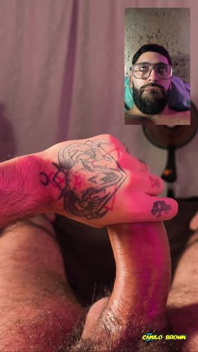 POV Double Camera Slowly Jerking Big Cock with Lube and Spit Thick Cumshot