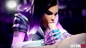 sombra overwatch 3d - sloppy blowjob, doggystyle big ass in oil & titfuck cumshot