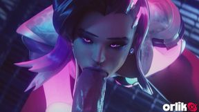 sombra overwatch 3d - sloppy blowjob, doggystyle big ass in oil & titfuck cumshot