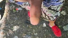 Walking in Park While Jerking off - Risky - Cum Into the Firepit at the End