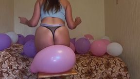 Nastya poping 25 balloons very sexy ass and feet