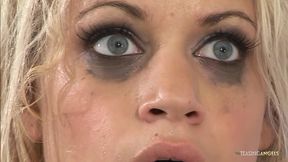 Blonde ballerina gets horny after working out so she gets fucked by two horny janitors