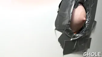 Twink deepthroats cock through a gloryhole in amateur group scene