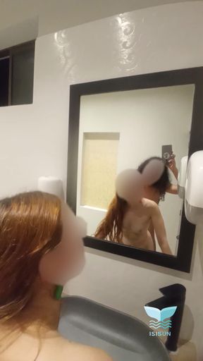 I fuck my stepsister in the bathroom of the estate while everyone is outside in the pool
