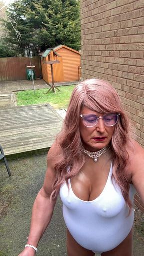 Sexy Crossdresser Kellycd2022 in White Swimsuit and Heels