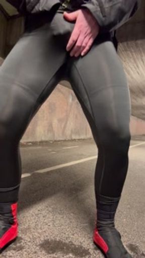 Final PT public embarrassment, pants down, soaked in pee and cum, rewetting yoga pants