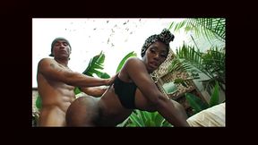 Green Goddess: Ebony beauty worships massive black cock