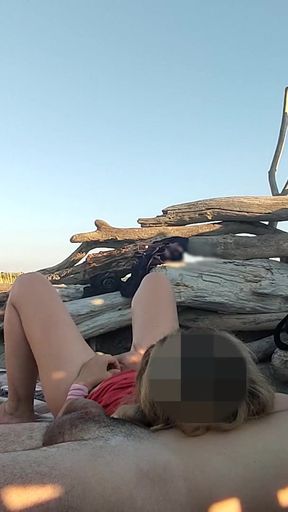 Captivating moment from &quot;Pussy flash - Stranger caught my stepdad touching my pussy on a public beach and jerked off his dick -&quot;