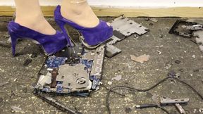 HP Laptop trample and crush and shoe destruction in Purple Suede High Heel Shoes