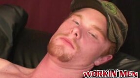 Redhead amateur tugging his long heavy shaft & blasting cum