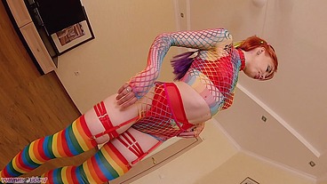 Rainbow Redhead Rave Girl Cum ln Mouth
