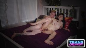 Mia, a Hot Transsexual with a Huge and Sweet Cock, Takes a Guy's Massive Dick Deep in Her Throat and Ass