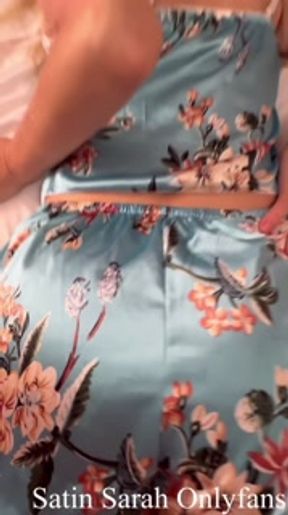 Bedtime MILF in satin pajamas gets a welcome surprise