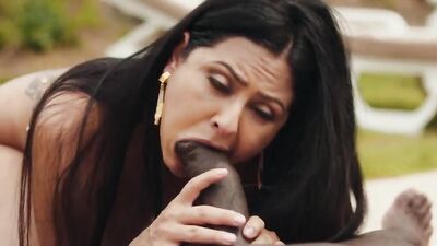 Beautiful brunette MILF anal banged by a big black cock outdoors