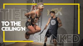 Three sadistic guys spank a slave tied to the ceiling (1080p) Gay Bondage - Gay Domination - Spanking - Whipping - Foot Fetish - BDSM