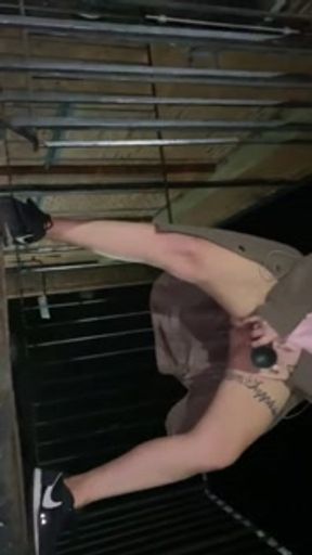 Huge squirt outdoors in public