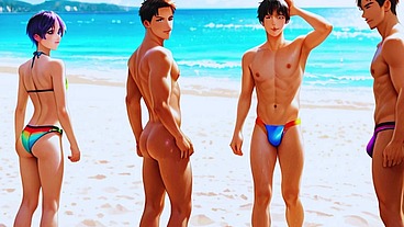 Outdoor femboy orgy on sunny beach