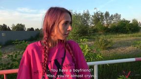 Skinny bitch needs a massive penis between the pink leaves to get calm