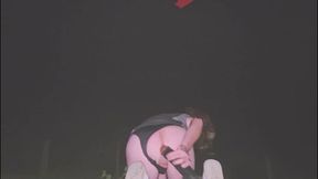 Femboy riding and fucking own cute ass with HUGE BBC dildo