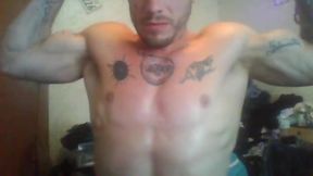 Tatted Smooth Muscle Dad Lies in Bed and Jerks to Completion