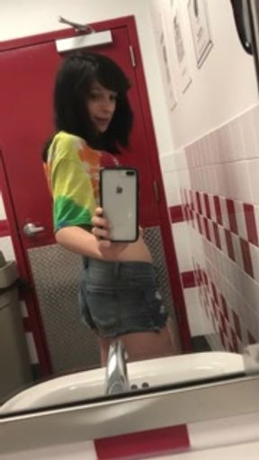 Playing in a fast food restaurant bathroom. I almost got caught