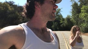 walking talking planning and jogging behind the scenes for "blonde creampied by personal trainer outdoors"